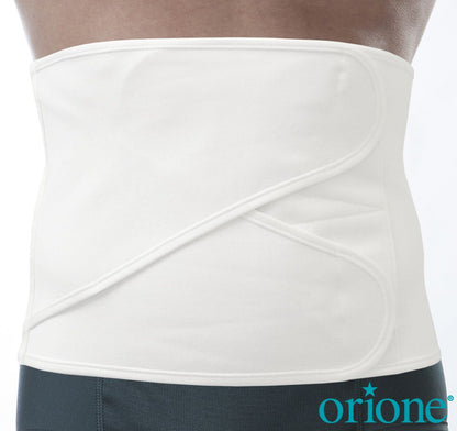 A white hernia belt. Unisex hernia wraps for men and women.