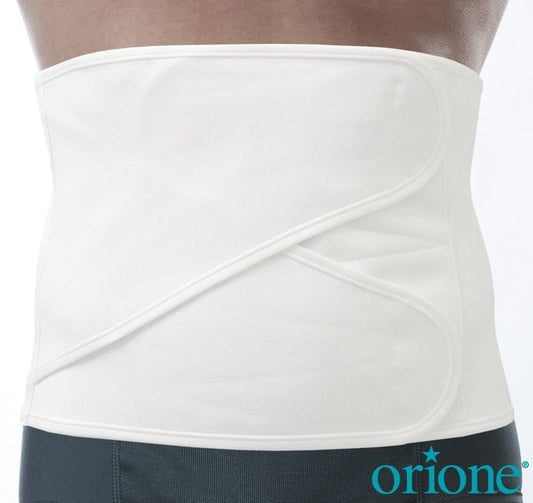 A white hernia belt. Unisex hernia wraps for men and women.