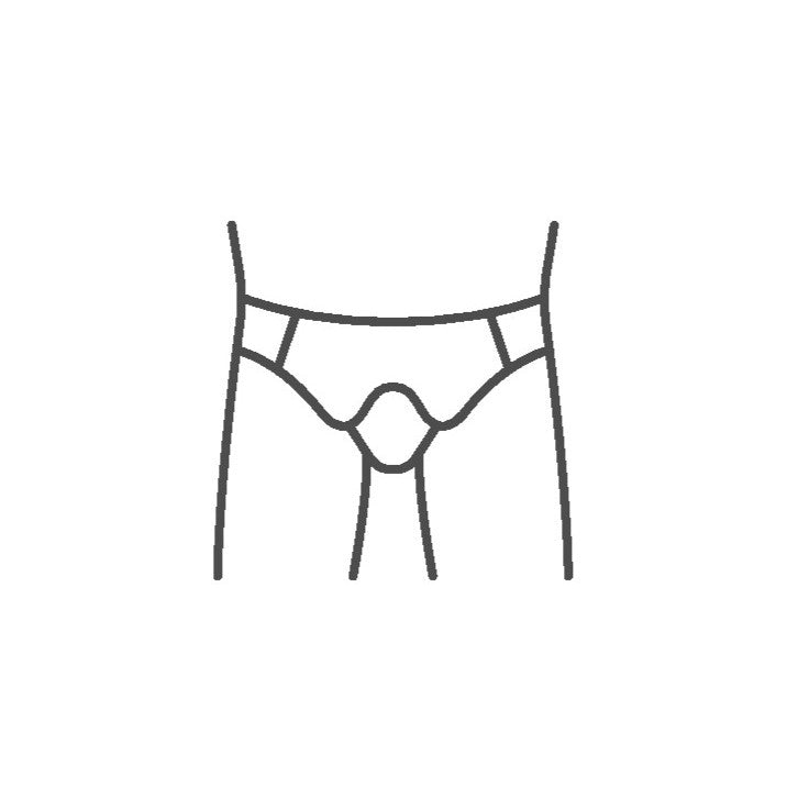 Line drawing of hernia underwear on a white background.